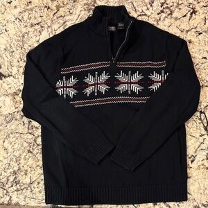 Chaps Black Zip Up Sweater with Snowflake Design